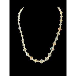 Vintage Aurora Borealis Crystal Graduated Bicone Bead Necklace Iridescent 22.5in